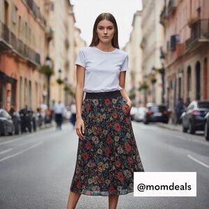 LuLaRoe Lola Lined Chiffon Midi Skirt Colorful Floral Elastic Band Large 14-16